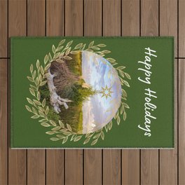 Happy Holidays - Rustic evergreen and gold leaves Outdoor Rug
