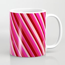 [ Thumbnail: Deep Pink, Crimson, Dark Red, and Light Pink Colored Lines/Stripes Pattern Coffee Mug ]