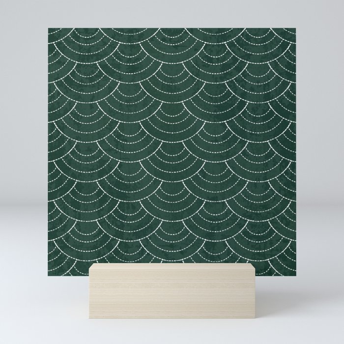 Green sashiko Mini Art Print