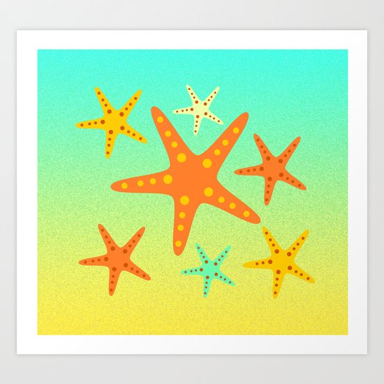 Sand, ocean and sea stars Art Print