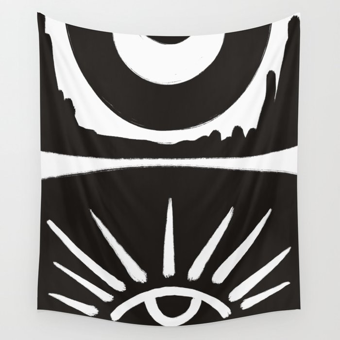 Eyes of the world abstract black and white Wall Tapestry