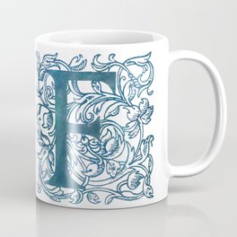 Letter F Antique Floral Letterpress Monogram Coffee Mug