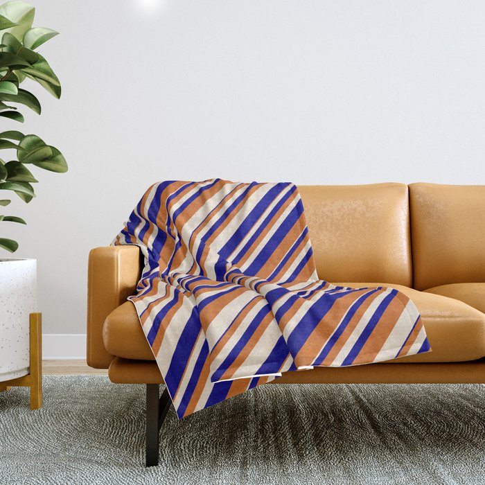 Blue, Chocolate, and Beige Colored Lines/Stripes Pattern Throw Blanket
