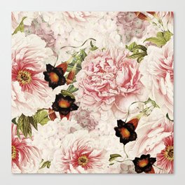 Vintage Peony and Ipomea Pattern - Smelling Dreams Canvas Print