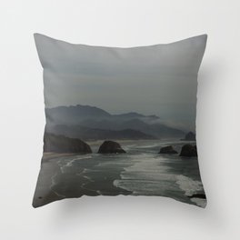 Cannon Beach Mountain Fog Throw Pillow