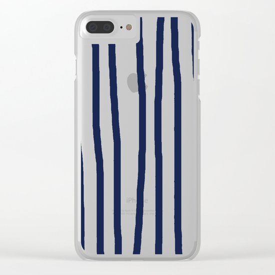 Simply Drawn Vertical Stripes Nautical Navy Blue on White Clear iPhone Case