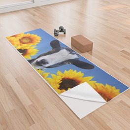 Goat in Sunflower field Yoga Towel