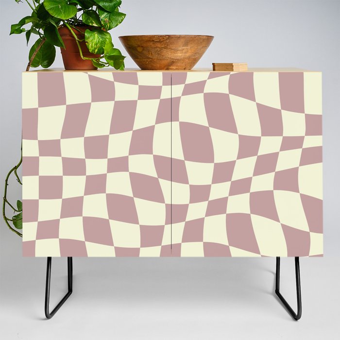 Warped Checkered Pattern (dusty rose pink/cream) Credenza
