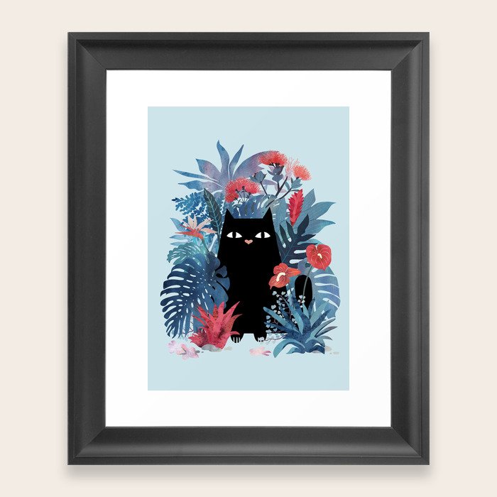 Popoki in Blue Framed Art Print Popoki in Blue Framed Art Print