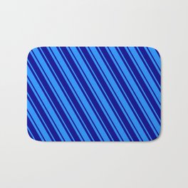 [ Thumbnail: Dark Blue and Blue Colored Pattern of Stripes Bath Mat ]