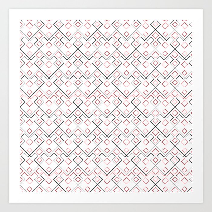 Geometric Abstract Simple Minimalist Red Black Pattern Art Print
