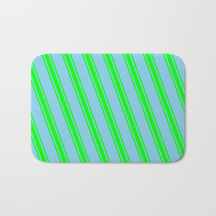 Sky Blue & Lime Colored Lines/Stripes Pattern Bath Mat
