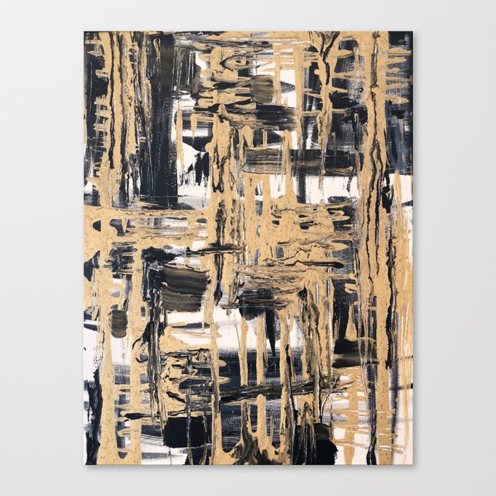 Black And Gold Abstract Painting Canvas Print By