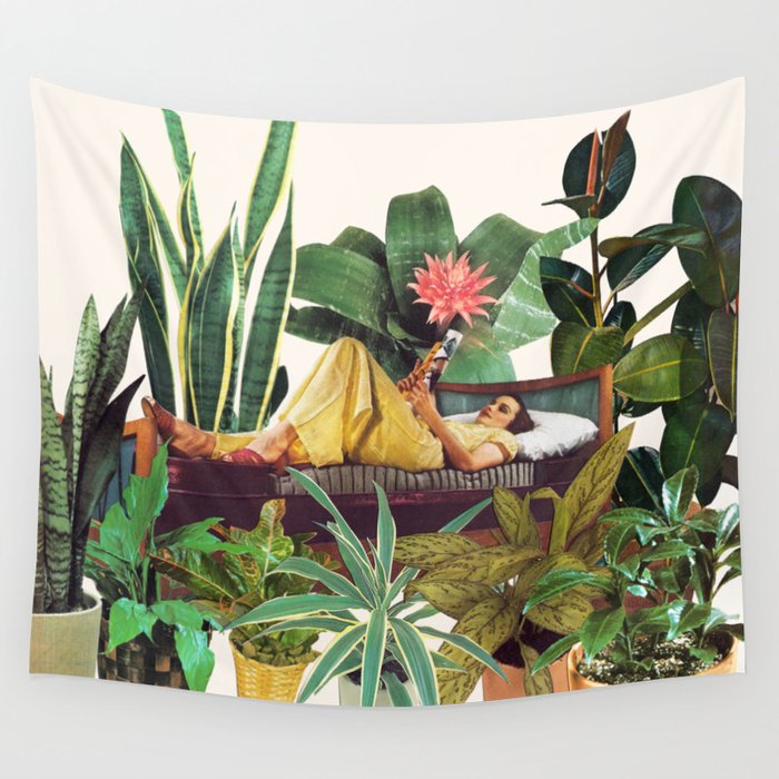 TERRARIUM by Beth Hoeckel Wandbehang | Collage, Paper, Photomontage, Vintage, Illustration, Natur, Pop-surrealism, Plants, Houseplants, Foliage