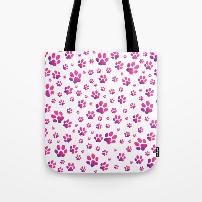 Pink Dog Paws Print Dog Lovers Pattern Tote Bag