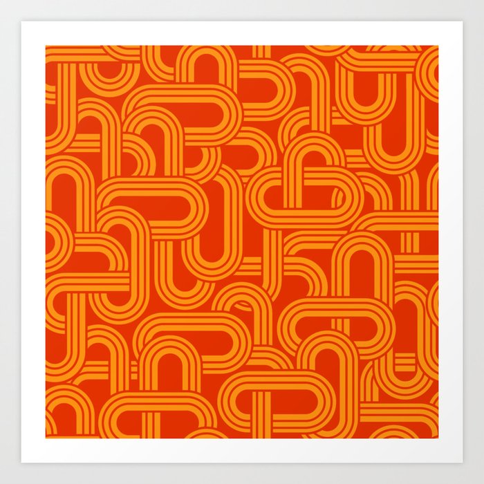 Retro Orange Rainbow Maze Art Print