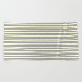 [ Thumbnail: Light Yellow & Dark Grey Colored Pattern of Stripes Beach Towel ]