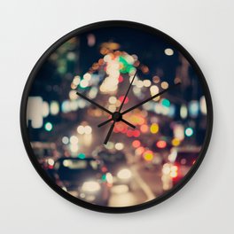 Blurred background. Night city lights blur. Retro toned photo, vintage. Wall Clock