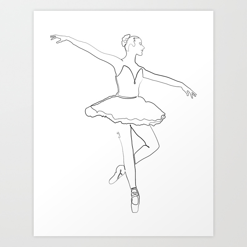 The Ballerina Line - Black & White Art Print by EvArts |