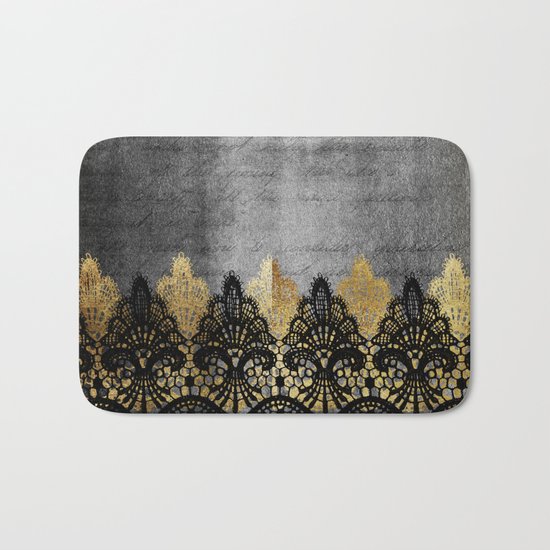Pure elegance II - Luxury Gold and black lace on grunge dark backround Bath Mat