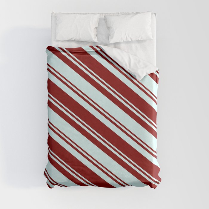 Maroon & Light Cyan Colored Lines/Stripes Pattern Duvet Cover