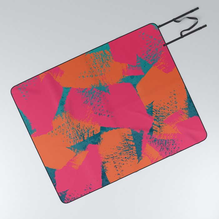 Brushstroke Pattern Pink Orange Blue Picnic Blanket