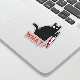 Cat What? Murderous Black Cat With Knife Halloween Gift Sticker