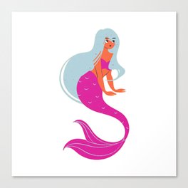 Cute mermaid with blue hair Canvas Print