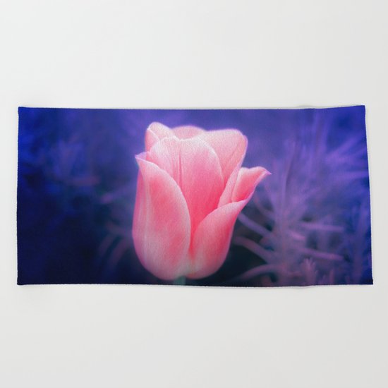 Pink Tulip in indigo Beach Towel