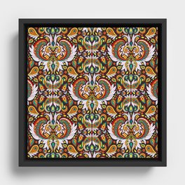 Bold Paisley Pattern in Teal, Yellow, Orange & White Framed Canvas