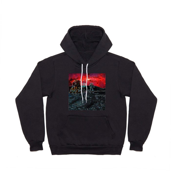 Trippy Moon Landing flag salute with red sky  Hoody