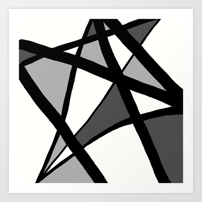 Geometric Line Abstract - Black Gray White Kunstdrucke