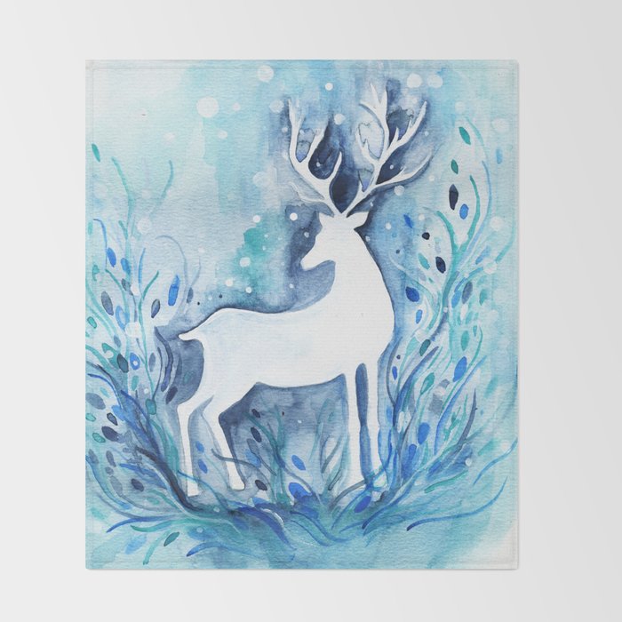 White Deer Watercolor Throw Blanket By Jenmerli Society6