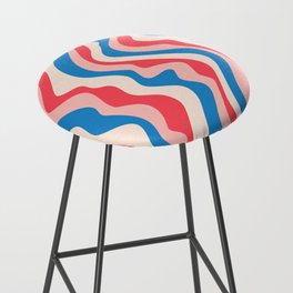 GOOD VIBRATIONS GROOVY MOD RETRO WAVY STRIPES in RED SUBTLE PINK ICY BLUE CREAM Bar Stool