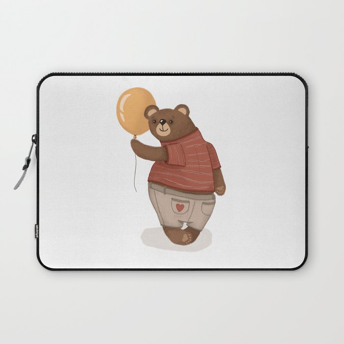 A cute, smiling bear with a yellow balloon Laptop Sleeve
