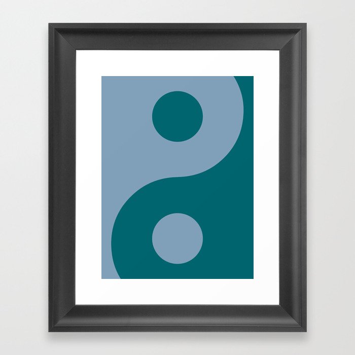 Greenish Blue and Greyish Blue Yin Yang Symbol Framed Art Print