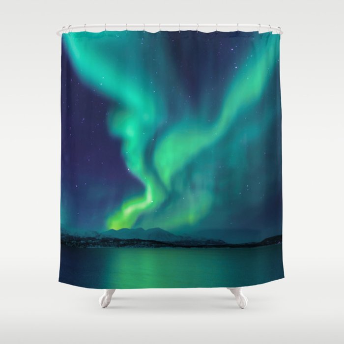 Nature Shower Curtain Northern Aurora Borealis Print for Bathroom 