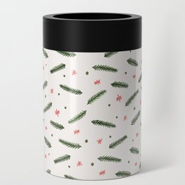 Christmas branches and stars - olive and coral Can Cooler