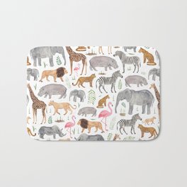 Safari Animals Bath Mat | Giraffe, Leopard, Hippo, Watercolour, African, Rhino, Zooanimals, Tropical, Lion, Exotic 