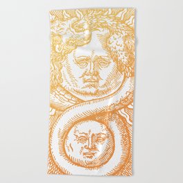 Gold Vintage Alchemy Ouroboros Illustration Beach Towel