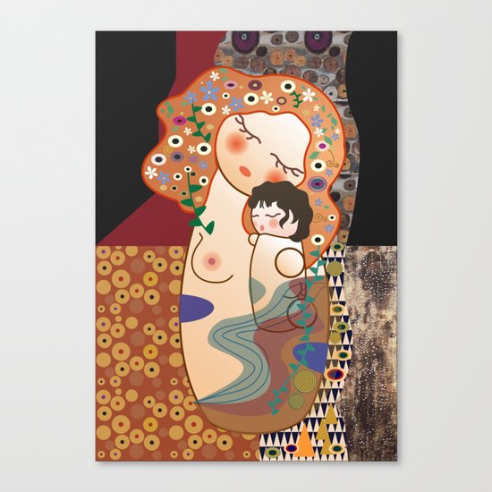 Kokeshi Mother&child Canvas Print