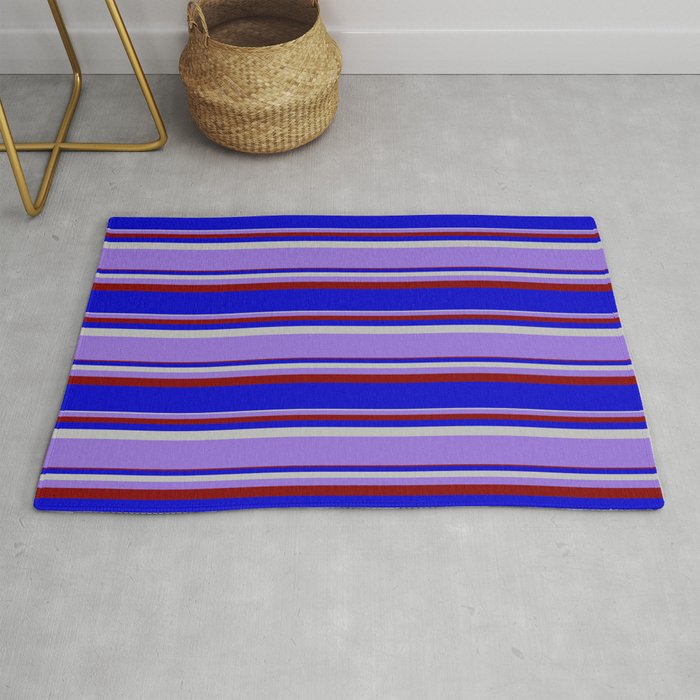 Grey, Purple, Maroon & Blue Colored Lined/Striped Pattern Rug