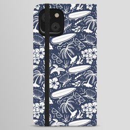 Navy Blue and White Surfing Summer Beach Objects Seamless Pattern iPhone Wallet Case