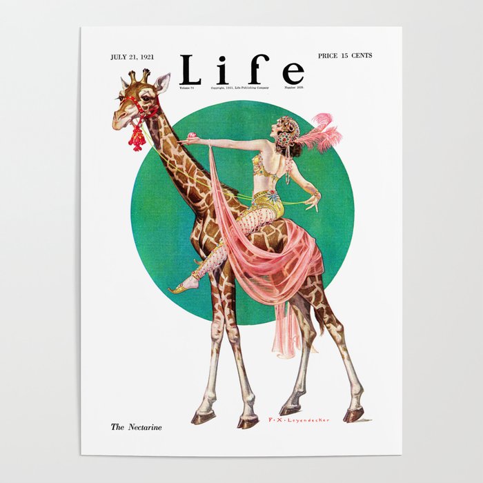 The Nectarine Riding a Giraffe 1921 July 21 - Life Cover Vintage Illustration Poster-Life Vintage 1921 Magazine Advertising Poster