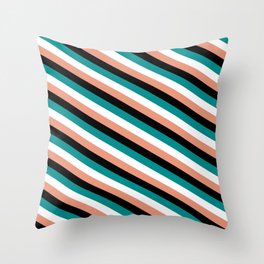 [ Thumbnail: Dark Salmon, Black, Dark Cyan, and White Colored Lines/Stripes Pattern Throw Pillow ]