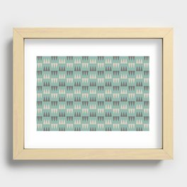 Retro Modernist Geometric Tri-Triangle Pattern 729 Blue Gray and Beige Recessed Framed Print