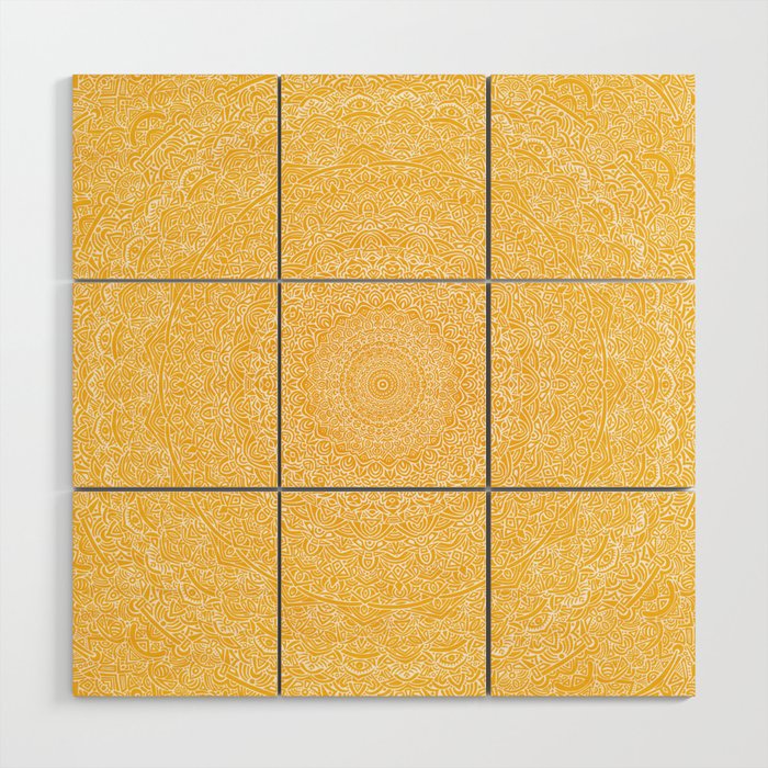 The Most Detailed Intricate Mandala (Mustard Yellow) Maze Zentangle Hand Drawn Popular Trending Wood Wall Art