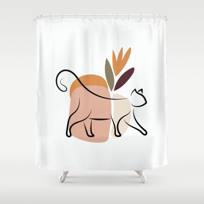 Playful Kitten, Abstract Boho Minimalist Design Shower Curtain