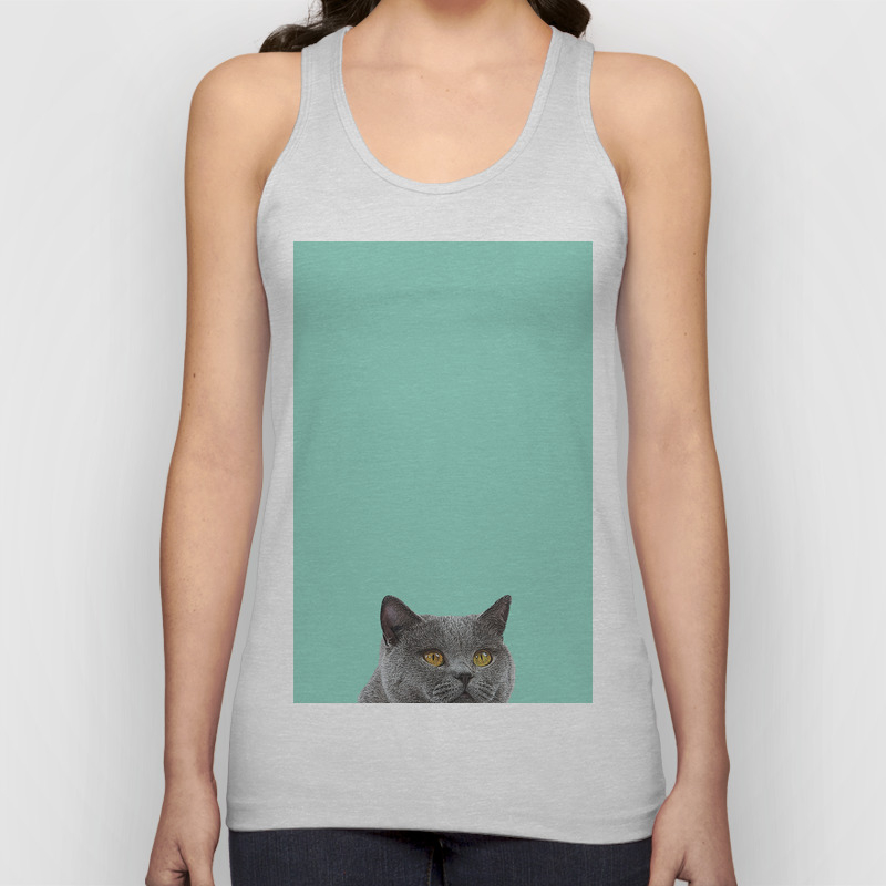 Duck Egg Blue British Short Hair Wall Decor Cat Clock Unisex Tank