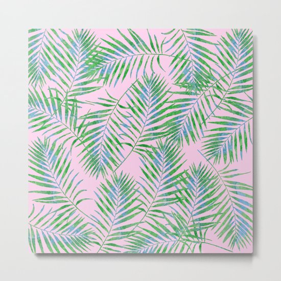 Fern Leaves Pink Metal Print